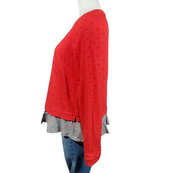 Crown & Ivy Red Raised Polka Dot Layered Look Sweater with Plaid Size Petite M - Picture 4 of 8